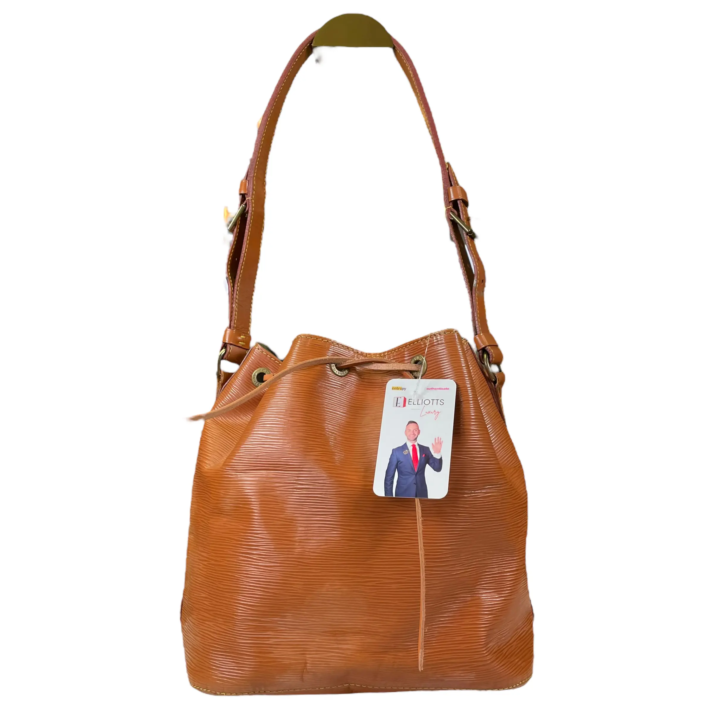 Pre-owned Louis Vuitton Leather Shoulder Bags Noe MM Epi Bourbon Brown Stap Drawstring Two Toned Bucket Bag Shoulder Purse