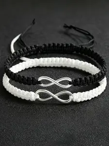 Unisex Infinity Symbol Charm Bracelets, Adjustable Braided Couple Bracelets for Bf & Gf, Matching Promise Bracelet for Daily Wear & Party, Ideal Valentine's Gift for Him Her, Bracelet Set