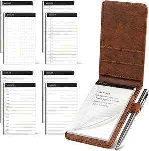 WEMATE 10 Pieces Notepad Holder Set Pocket Notebook - Included Mini Pocket Notepad Holder Set with 8 Memo Book Refills and Metal Pen for Meetings, Daily Records, and Notes 3 X 5 Inch (Brown)