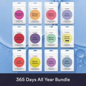 Kind Patches 365 Days All Year Bundle: Menopause, Collagen, Defense, Boost, Period, Mojo, Recover, Energy, Love, Mood+, Focus, NAD+ Patches,  Metabolic Support, Clean Energy, Balanced Gut, Digestive Health, Natural Ingredients, 1 Year Supply