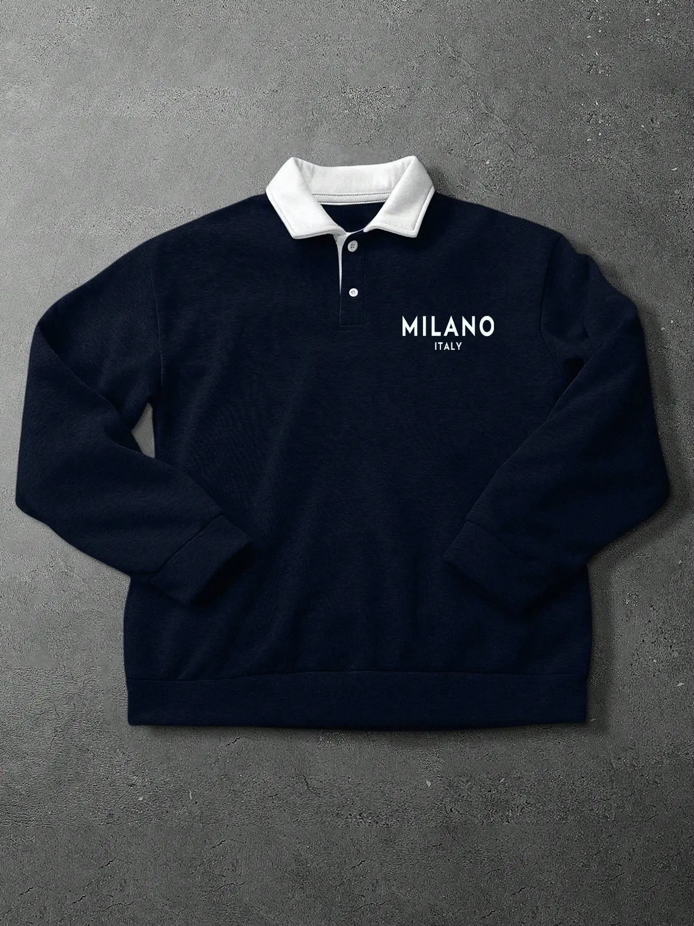 Men's Loose Fit Polo Collar Casual Sweatshirt Tops, Milano Print Long Sleeve Vacation Pullover, Perfect Gift for Friends Husband Boyfriend