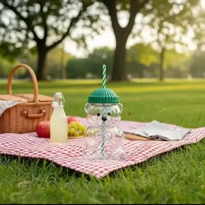 New Store Launch Sale -Teddy Bear Cup with Lid Glass Material Drinkware Unique Design for Daily Use Perfect Gift Idea 20x10x10cm Easy Cleaning Mug