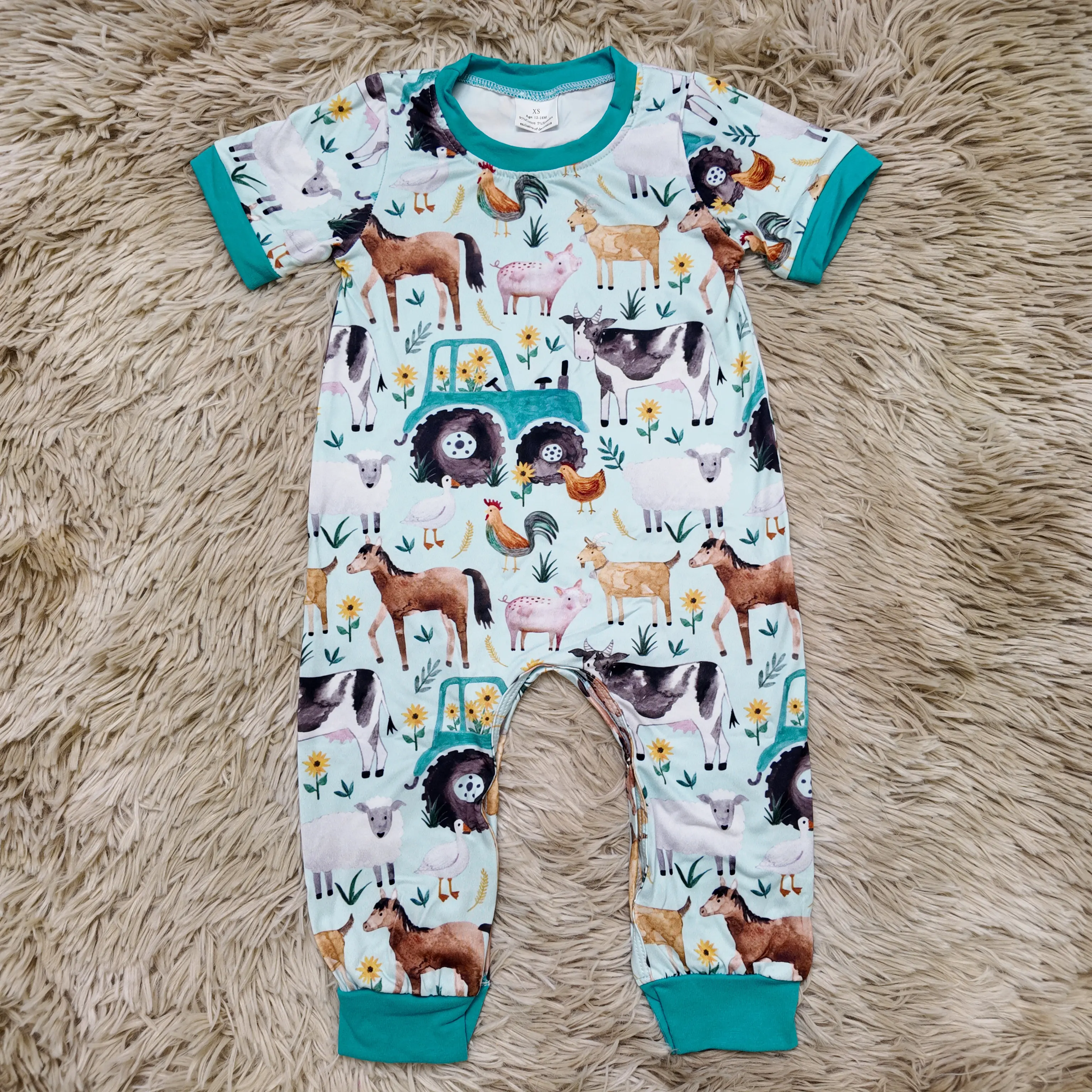 Baby Boy Short-Sleeve Romper - Pig, Cow, Horse, Sheep, Tractor Printed Bodysuit, Fun Themed Baby Clothing, Fun Themed Bodysuits, Animals, Cows, Crew Neck, Baby Boys Clothing
