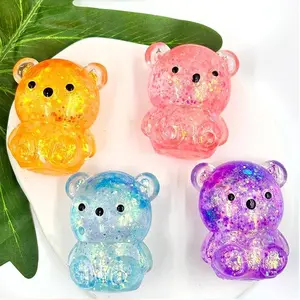 Colorful Glitter Bear fidget toys, Aurora Glitter Filled, Cute Bear  squishy toys, Slow Rebound Rubber, Stress Balls for Stress Relief，Pull Stretch Classroom Prize Party Favors Toys for Kidsifts