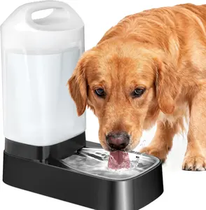 2.4 Gal Large Capacity Dog Water Bowl Dispenser,Gravity Automatic Pet Water Fountain Water Feeder with Stainless Steel Bowl & Easy-Carry Handle Easy to Clean Leak-Proof for Large Dogs Cats Multi Pet Home
