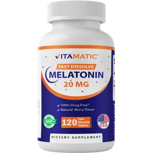 Vitamatic Melatonin 20mg Tablets | Vegetarian, Non-GMO, Gluten Free | HIGH Potency 20 MG | Natural Berry Flavor 120 Tablets Healthcare Supplement
