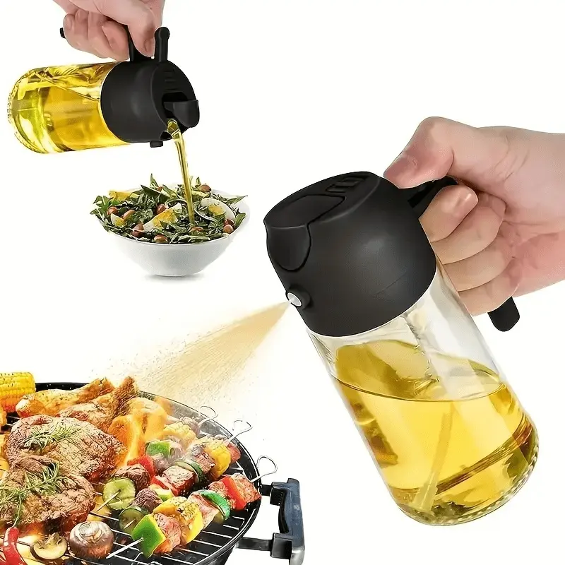 1pc Dual-Use Olive Oil Dispenser with Spray and Pour, Automatic Lid Plastic Oil Sprayer, Leak-Free Hanging Design, Perfect for Cooking, Grilling, Salad, Baking, Kitchen Soy Sauce & Light Food Mister Bottle