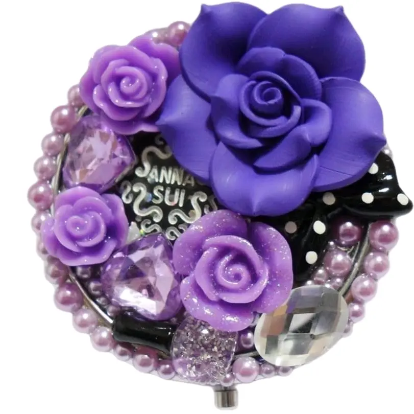 Decorated Compact Mirror in Purple Roses