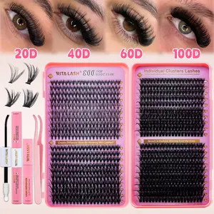 RITALASH 800PCS Cluster Lash book Kit DIY Eyelash Extensions with Bond and Seal Cluster Lash Remover Lash Tweezer DIY Cluster Lash at Home