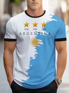 Men's Argentina Flag T-Shirt Menswear, Lightweight Breathable Loose Fit Football Fanwear, All-Season Casual Wear, Print Design, Streetwear