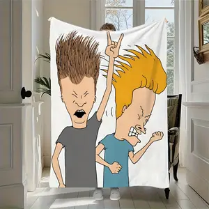 Printed flannel blanket features interesting beavers and butts. It is an excellent decoration for sofas, beds, or walls. Ideal for a short nap in the office, versatile for outdoor activities, and a perfect gift for friends and family during the holidays.