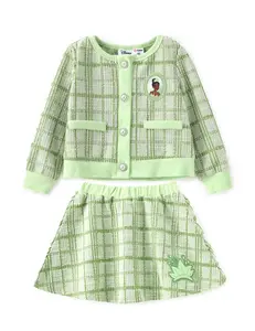 Disney Frozen Elsa Stitch Moana Minnie Toddler Girls 2 Piece Set Pearl Buttoned Knit Top Tweed Skirt Outfit for Kids Aged 2-7 Girly，SprIngGIowUp ,RefreshedLook