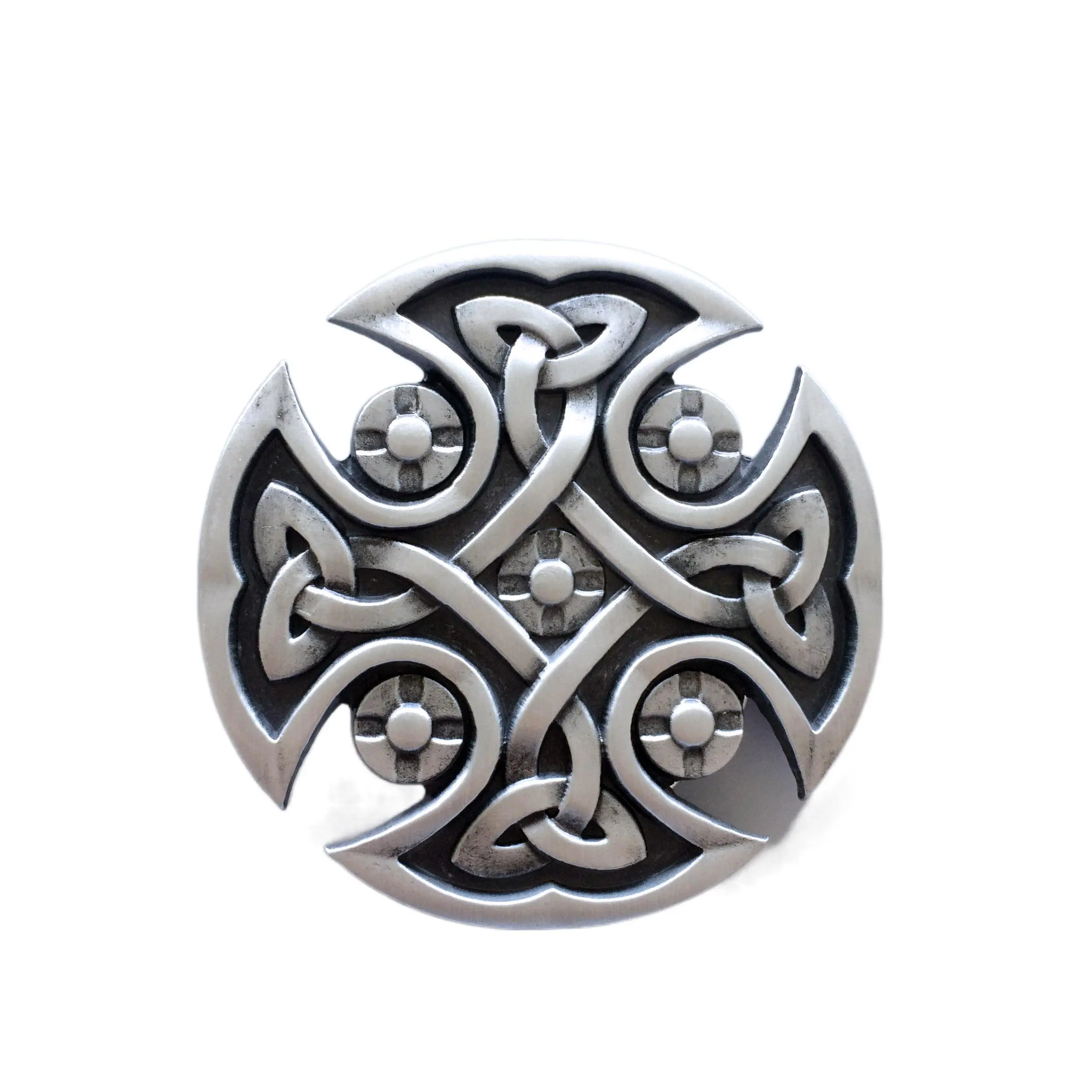 Antique Brushed Silver Celtic Cross Knot Belt Buckle
