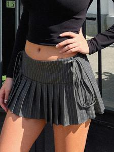 women's preppy style striped pleated skirt, casual fitted mini skirt, all season woven fabric clothes