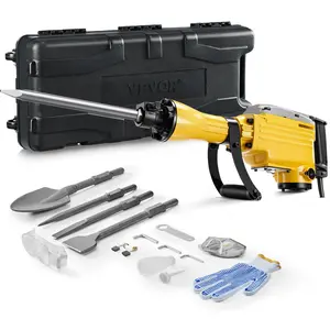 【DealsForYouDays】VEVOR Demolition Jack Hammer,  , 2200W 1350 BPM Jack Hammer Concrete Breaker, Heavy Duty Electric Jack Hammer 4pcs Chisels Bit with Gloves, 360° Swiveling Front Handle for Trenching and Breaking Holes