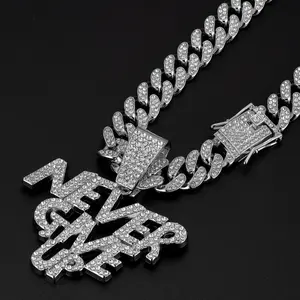 Hip Hop Rapper Pendant Necklace - Cuban Chain with Never Give Up Pendant, Unisex Fashion Accessory