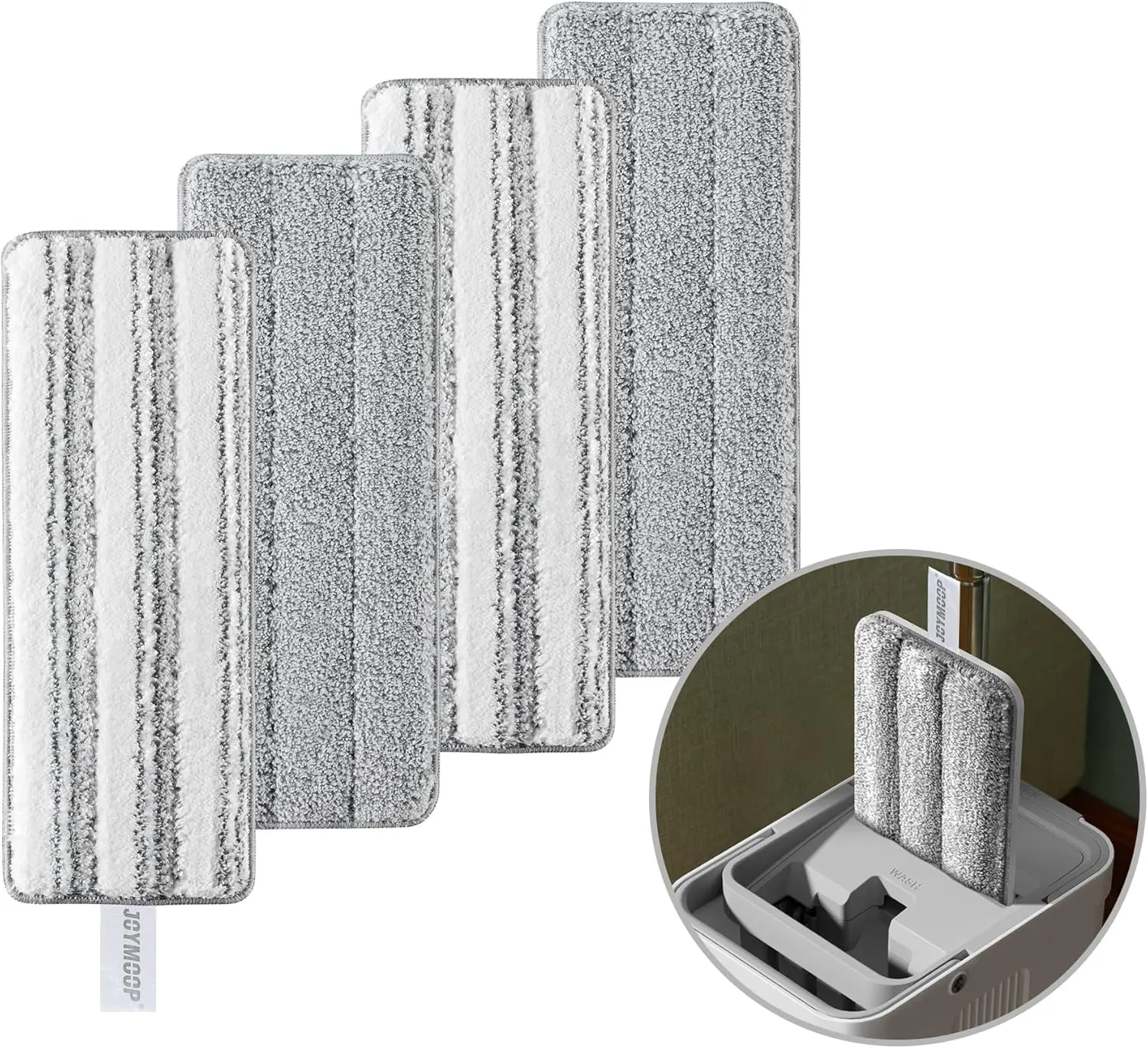 JOYMOOP 4 Flat Mop Pads, Microfiber Mop Cleaning Pads, Washable Pads, Mop Cleaning Pads Combo