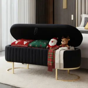 Storage Bench Velvet Bedroom Ottoman,Upholstered End of Bed Bench with Gold Legs,Flipping Lid Entryway Footrest