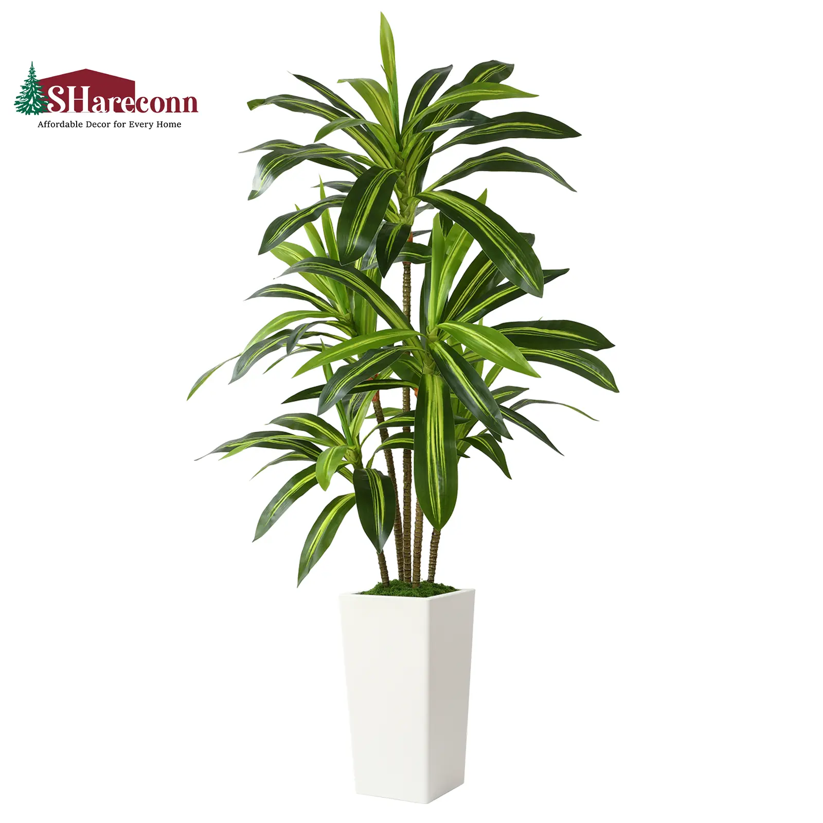 Shareconn 4/5/6FT Artificial Dracaena Fake Tree in Flared White High Pot with Detailed Leaves - Artificial Trees for House Decor, Living Room, Entryway & Room Decorations (Stylish Home Accent), Living Room Decor