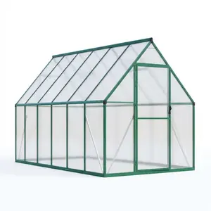 Garvee 6x9 ft Polycarbonate Greenhouse with Aluminum Frame, Walk in Greenhouse with Adjustable Roof Vent, Heavy Duty Green House for Outside Garden Backyard, Easy Assembly, Green