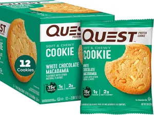 Quest Nutrition White Chocolate Macadamia Protein Cookie, 15g Protein, 1g Sugar, 2g Net Carbs, Keto Friendly, High Protein, Low Carb; 12 Count