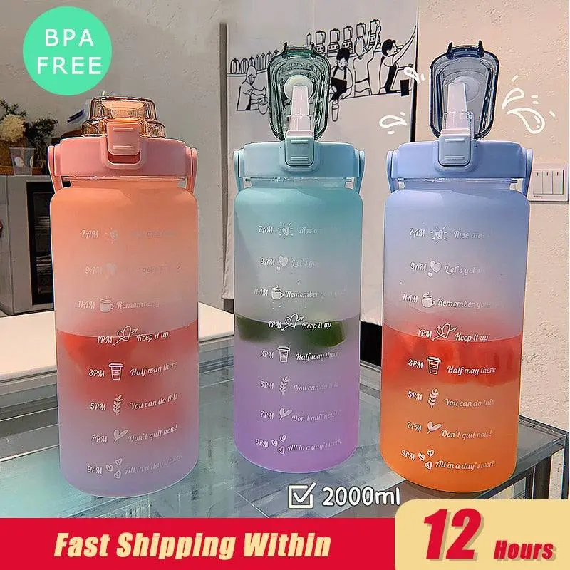 HydraFit 2L Time-Marked Water Bottle: Unleash Your Fitness Potential" Drink Drinkware