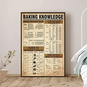 Vintage Metal Tin Sign Baking Knowledge Retro Poster Baking Poster Baking Gift for Boys Girls Baking Print Baking Gifts Kitchen Decor Home Decor Funny Room Wall Decor Plaque 16x24 Inches
