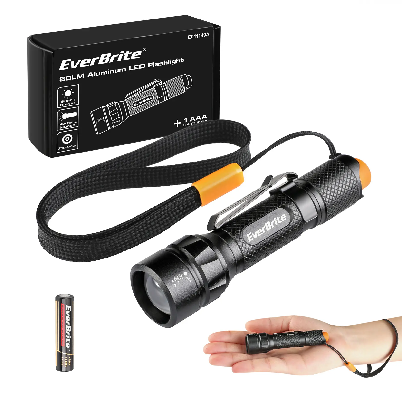 #summersale EverBrite Super Small Mini LED Flashlight, 3 Lighting Modes, Zoomable Adjustable Focus for Camping, Hiking, Fishing, Running, Power Outages & Emergencies, 1 AAA Battery Included