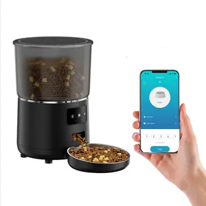 NPET Automatic Pet feeder WIFI version, 4L large capacity, Customized Meal For Cats Precise Control 1-9 Portions, Smart App Control, 10s sound recording, Suitable for cats dogs and multiple pets, Black and White