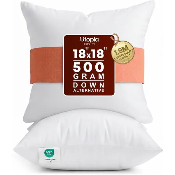 Utopia Bedding 18x18 Pillow Inserts, Set of 2, White – Indoor Decorative Throw Pillows for Bed, Sofa & Couch – Soft, Supportive & Fluffy Cushion Inserts