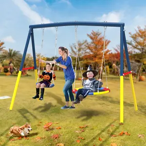 Mersco Swing Set for Backyard with Stand, Swing Heavy Duty 440lbs Metal Outdoor Swing Stand, Contain 1 Saucer 32" & 1 Belt Seat 26.2" for Playground, Backyard Playset,Halloween gifts,holiday bundle packs