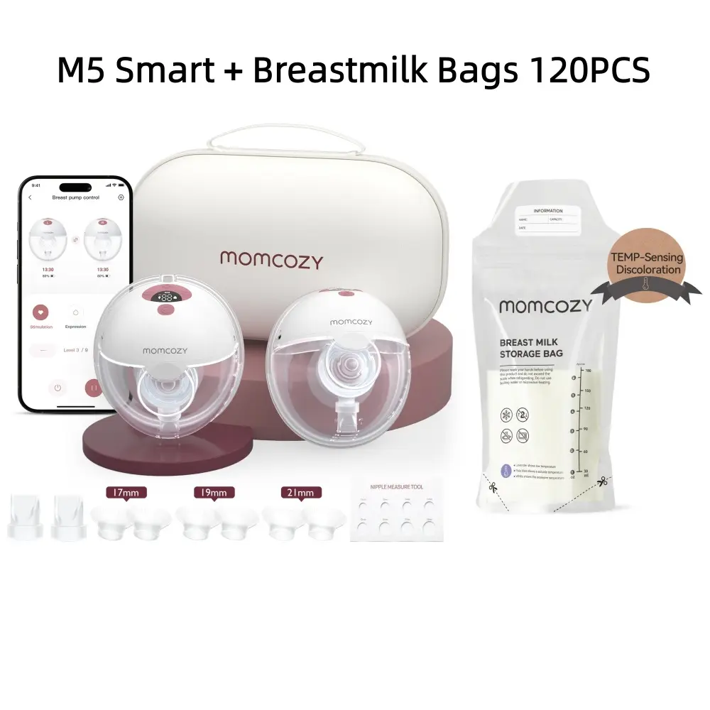 Momcozy Breast Pump Hands Free M5 Smart & Momcozy Breastmilk Storing Bags 120 pcs