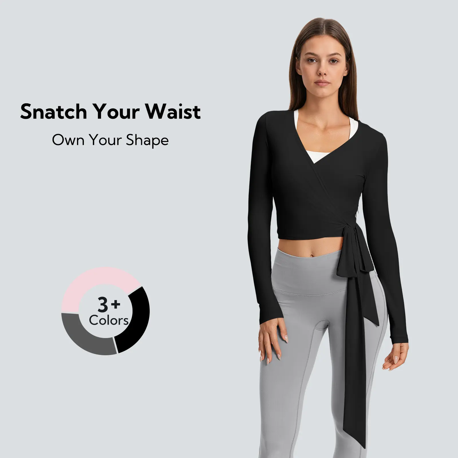 FireSwan Women's Long Sleeve Modal Wrap Top, Ruched Bodycon Yoga Crop Top for Sporty Chic Gym Pilates Workouts, Gym Fashion, Activewear Athletic, Fitness Clothes Tops