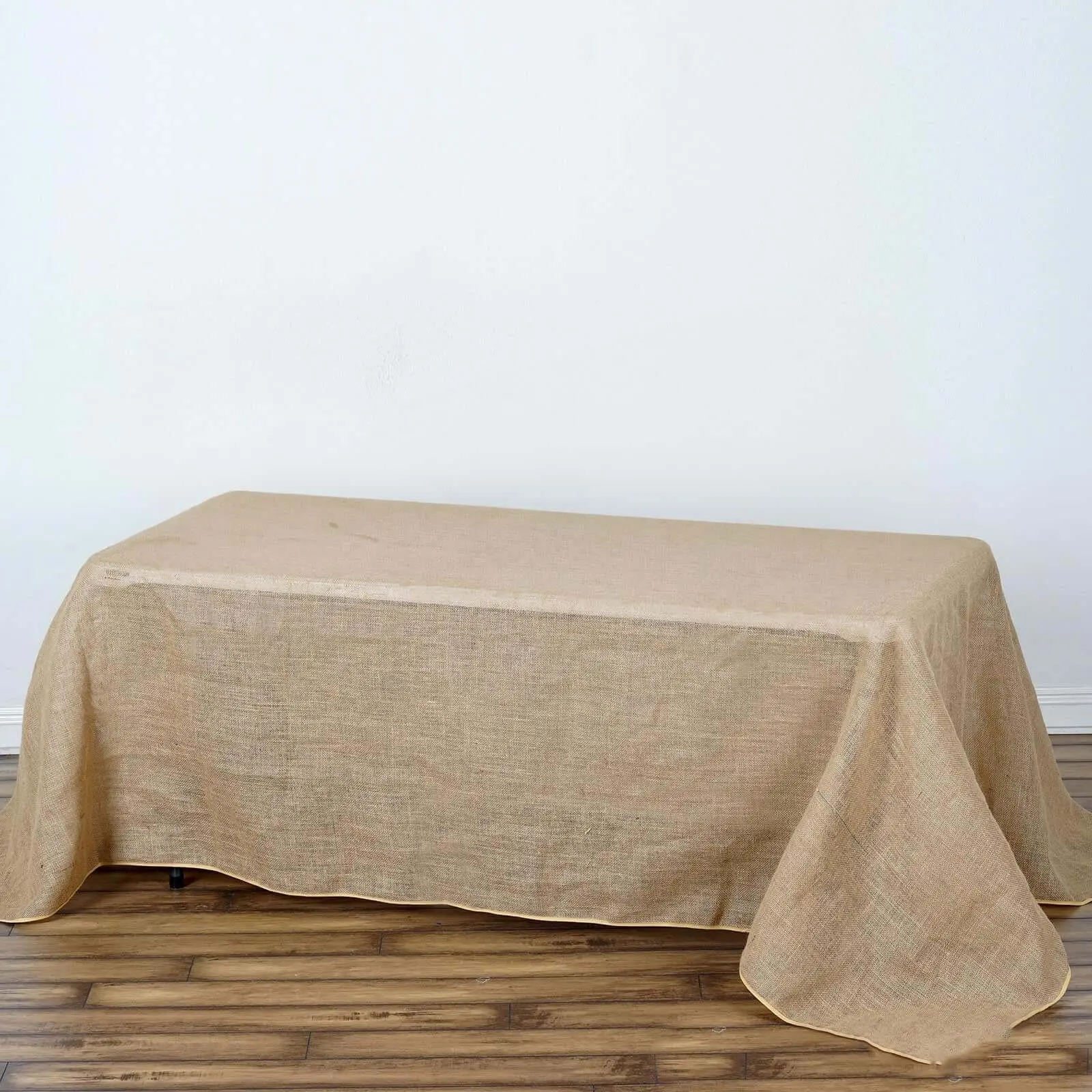 90"x132" Natural Burlap Jute Solid Rectangle Tablecloth - Seamless Rustic Boho Chic Kitchen Linen, Dry Clean Only, for Banquet, Craft Shows Home Events (All Seasons)
