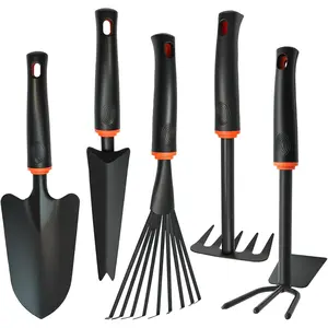 5 Pack Tool Set, Hand with Handle, Including Trowel, Rakes, 2-in-1 Hoe and Crack Weeder for Planting,, Transplanting, Digging, Trimming and Clearing
