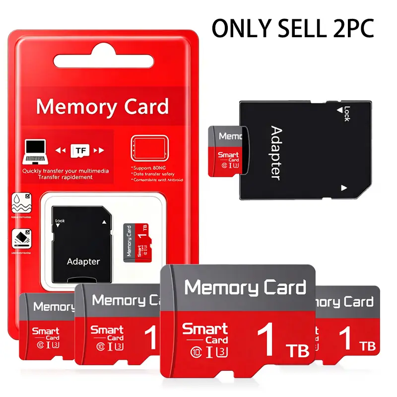 2 Sets Micro TF SD Cards for Mobile Phones, 1TB MicroSDXC Card for Dash Cams, Durable SD Memory Card for Car Audio, Micro SD Card & SD Card for Surveillance Cameras and PC File Storage