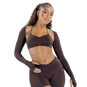 with logo | dfyne  Women’s 3-Piece Yoga Set – Logo-Included Sports Bra, Long Sleeve Shrug, High Waist Leggings for Workout