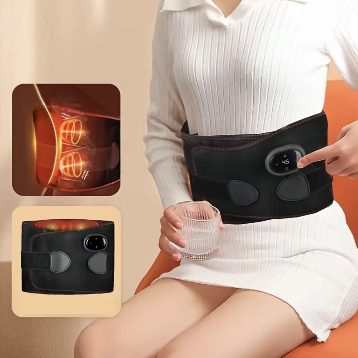 Comfytemp Cordless Heating Pad with Massager for Back Pain Relief, Portable Lower Back Massager Wearable, Birthday Gifts for Dad Mom Men Women Grandpa Grandma, 5 Heat, Auto-Off, Black