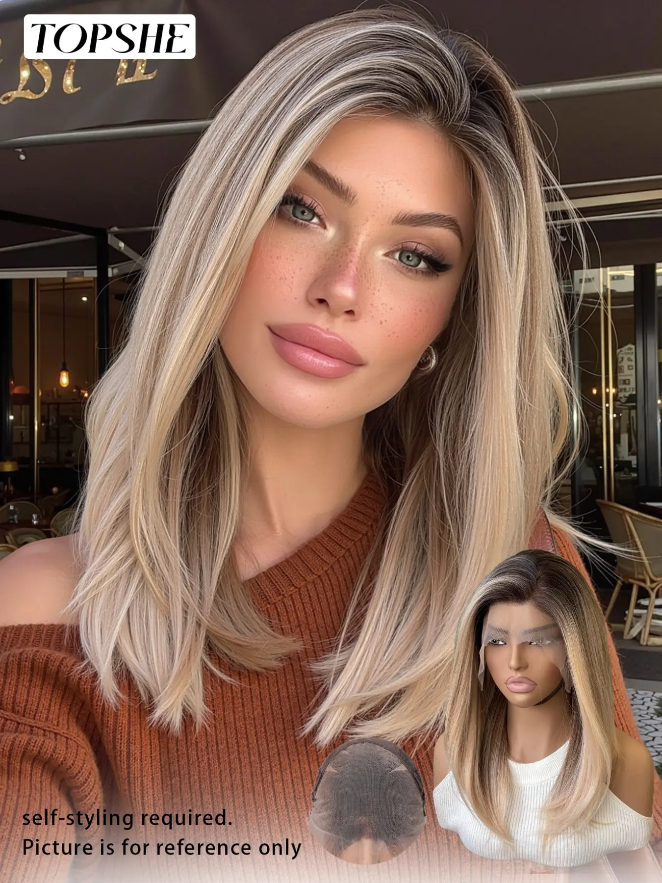13x6 Lace Front Wig 16 Inch Almond Color with Layers, Natural Look Synthetic Fiber, Heat Resistant, Suitable for All Seasons, Lace Frontal Wig, Natural Looking Wig, Synthetic Wigs