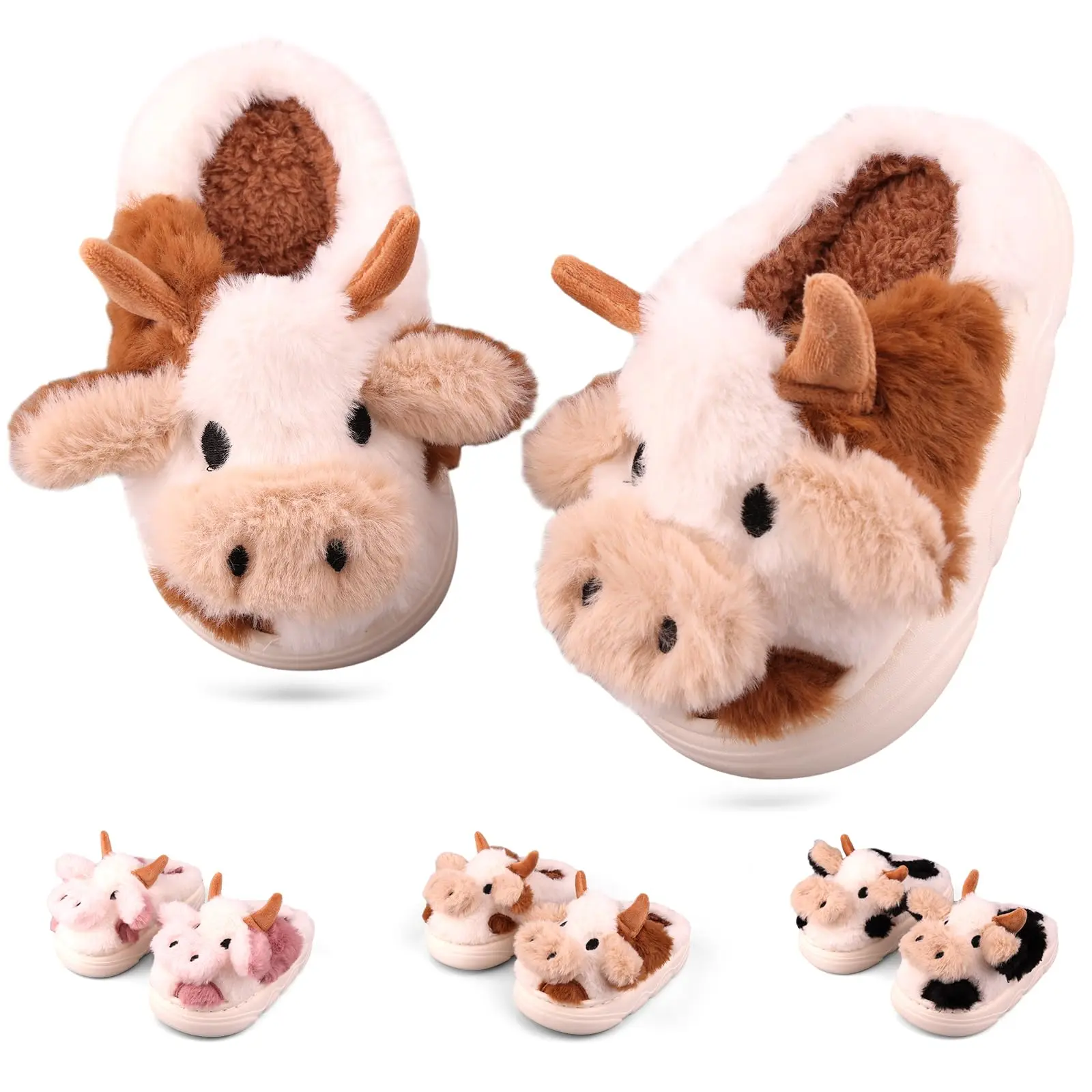 Cute Animal Cow Pig Slippers Memory Foam Cloudy Soft Plush Home Shoes for Girls Non-Slip Design Indoor Footwear Children And Adult Flipflop Comfort Cotton Material