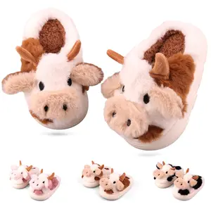 Cute Animal Cow Pig Slippers Memory Foam Cloudy Soft Plush Home Shoes for Girls Non-Slip Design Indoor Footwear Children And Adult Flipflop Comfort Cotton Material