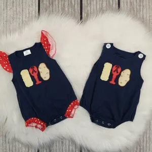 Unisex Baby Cotton Bubble Vest (SR0740) - Navy Blue Kids' Sleepwear, Cute Embroidered Corn Crayfish Detail, Toddler Outfit, Baby Clothes Girl