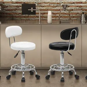 【Valentine's Day gifts】Karlhome Round Adjustable Salon Stools (2 Versions Available) - Backrest-Included & Backrest-Free Options, Black & White Color Choices, Ideal for Bar Counter & Study Room, chair Pu Leather Chair