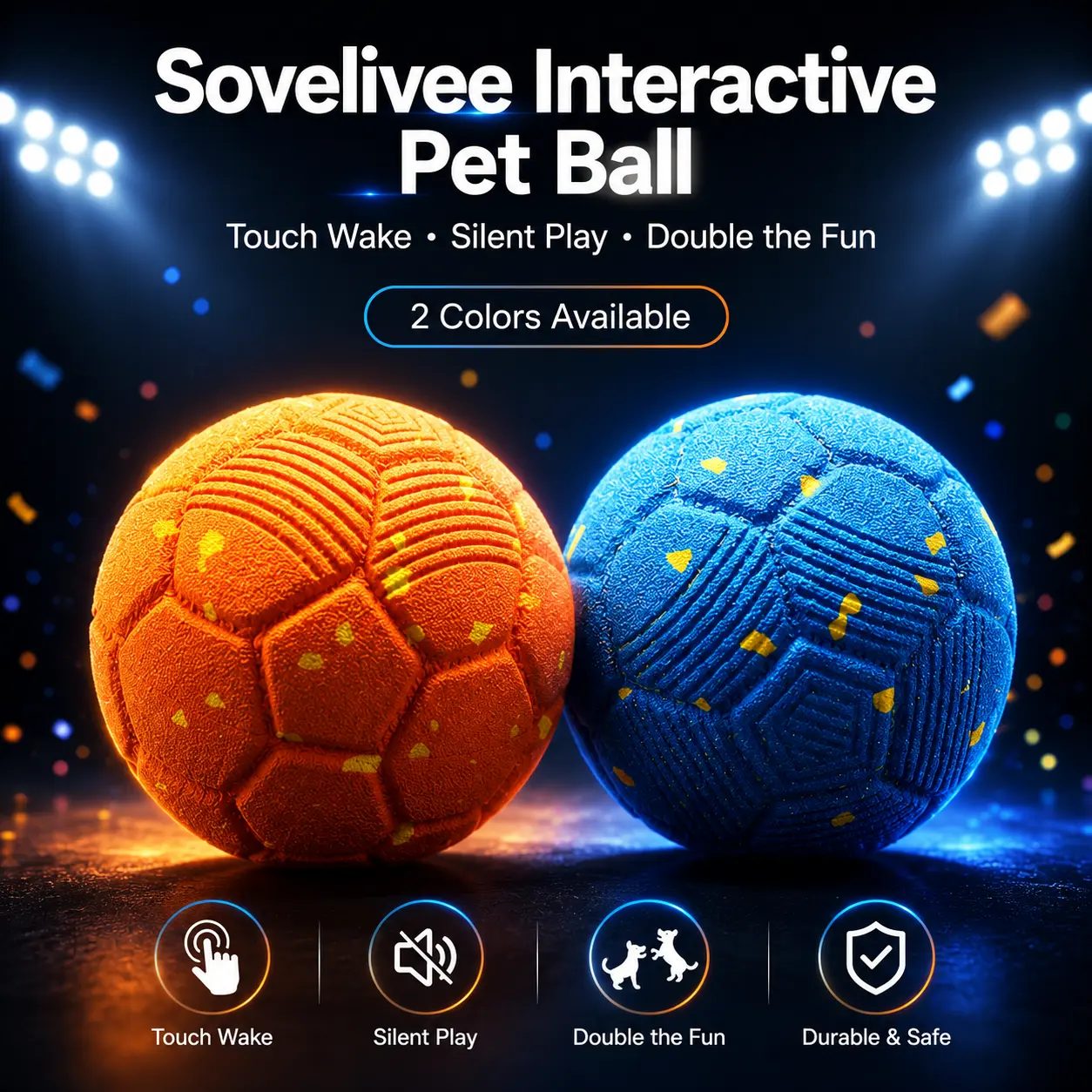Sovelivee Interactive Dog Chew Toy Ball - 2026 Soccer Fest Edition Self-Moving Interactive Moving Ball, USB Rechargeable, Durable, Squeaky, for Dogs (Guards Fun When You're Away), Chew Toy Balls, Self-Moving Balls