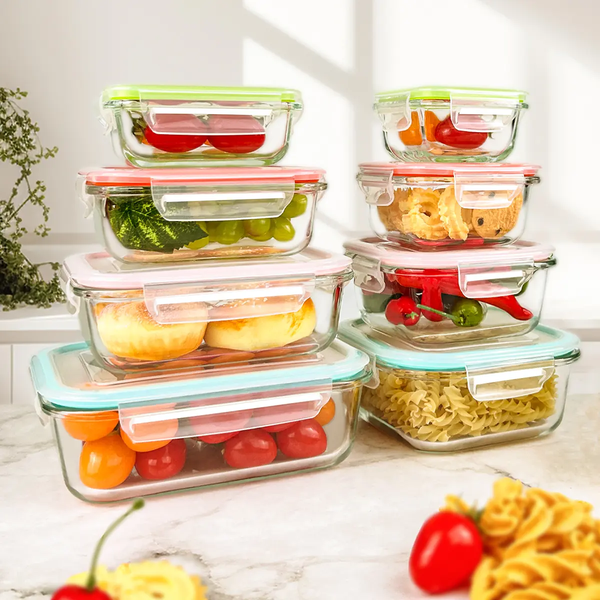 8 Pack Premium Stackable Glass Food Storage Containers with Airtight Leak-Proof Lids - Microwave, Oven, Freezer, Dishwasher Safe, BPA Free, Stain-Resistant, Easy-Clean for Meal Prep Bento Boxes - Kitchen Utensils Set,home essentials