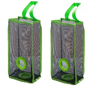 2Counts Reusable Wall-Mounted Mesh Bag Holder, Breathable Grid Design, Efficient Storage for Shopping Bags, Kitchen Waste Bags, No Drilling Installation