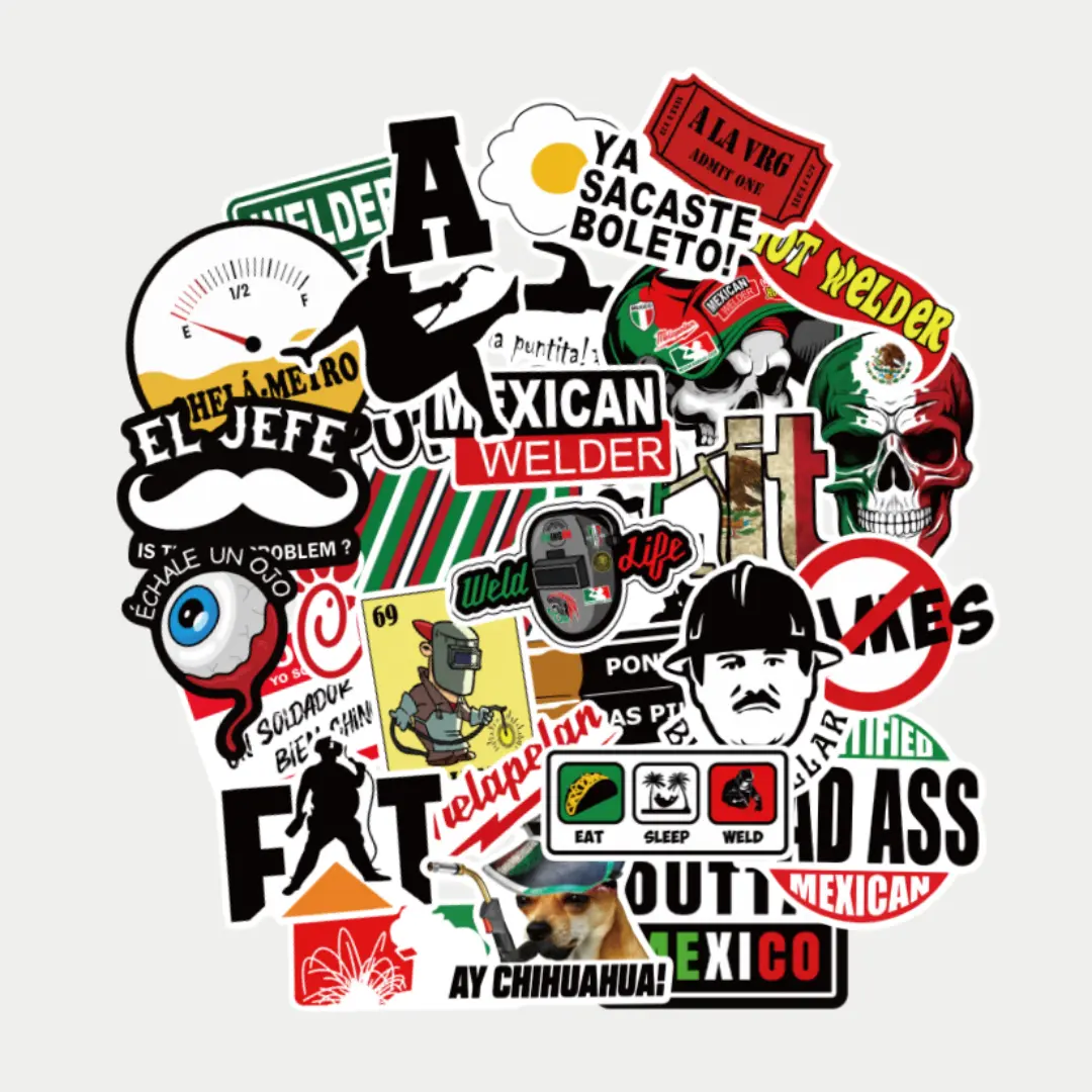 Funny Stickers Pack - 30PCS 3mm Water Resistant Vinyl Mexican Blue Collar Humor Decals with Bold Graphics, for Mechanics, Construction Workers, Hard Hats, Lunchboxes, Toolboxes