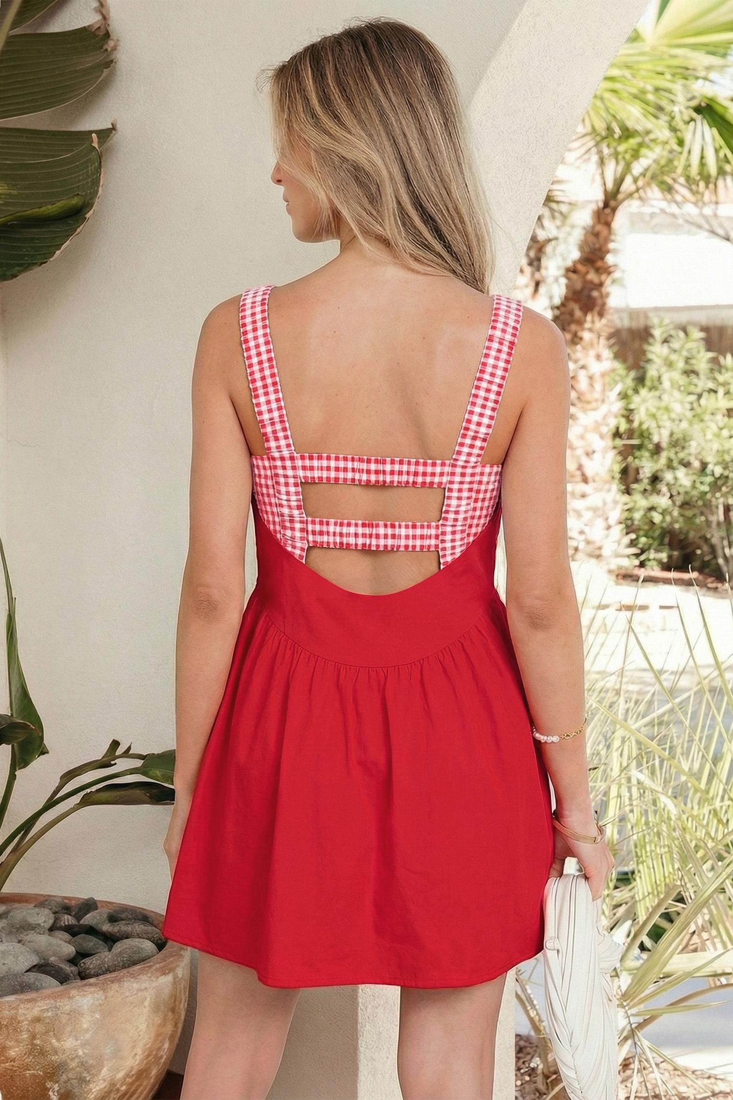 Mntaor Women's Casual Gingham Contrast Mini Dress - Fake 2-Piece, Athletic Dress,Sleeveless, Open Back, Loose Fit Womenswear for Summer Beach Vacation Mntaor Women's Casual Gingham Contrast Mini Dress - Fake 2-Piece, Athletic Dress,Sleeveless, Open Back, Loose Fit Womenswear for Summer Beach Vacation