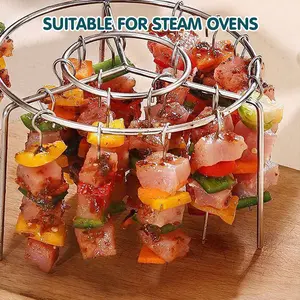 2 Counts Air Fryer Skewer Rack, Round-Shape Barbecue Grill, No Need for Flipping, 360° Rotational Baking, Comes with Stainless Steel Skewers, For Household Kitchen Grilling