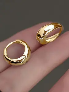 1 Pair Gold Hoop Earrings French Stainless Steel Hook for Women, 18k Plated, Hypoallergenic, Fade Resistant, Simple Elegant Design